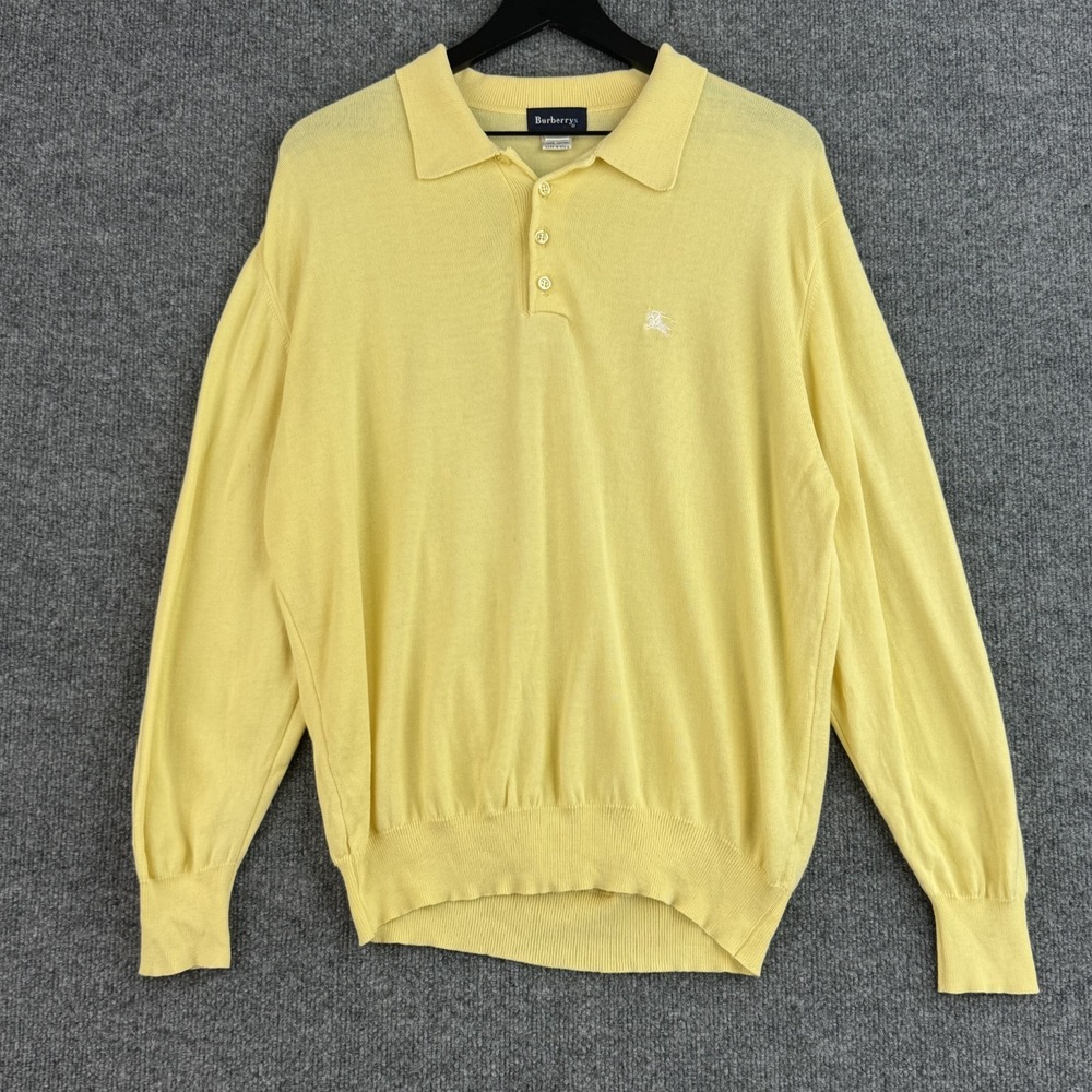 Vintage Burberrys Polo Sweater Mens M Yellow 100% Cotton Made Spain Knight